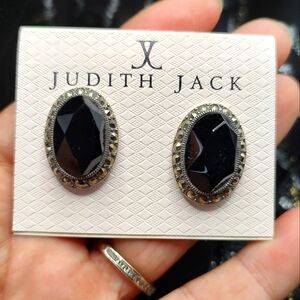 Judith Jack Sterling Silver Marcasite Black Onyx Earrings!